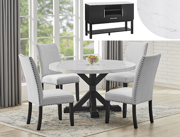 VANCE FAUX ROUND TBL/SIDE CHAIRS