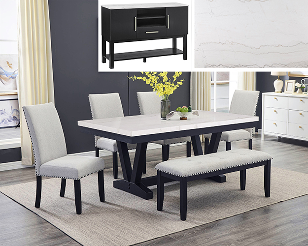 VARLEY MARBLE TBL/SIDE CHAIRS,BENCH